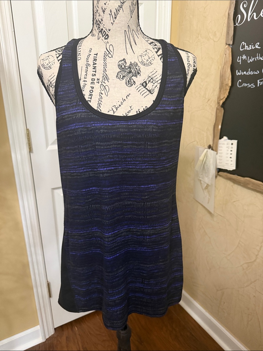 Athleta Black and Blue Striped Racerback Tank